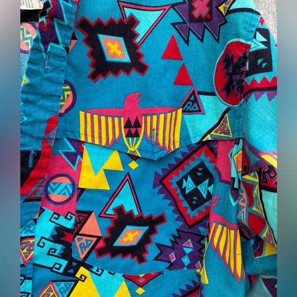 Brush popper Vintage Aztec Southwestern Tribal Western Men’s Women’s Button Up - Picture 6 of 13